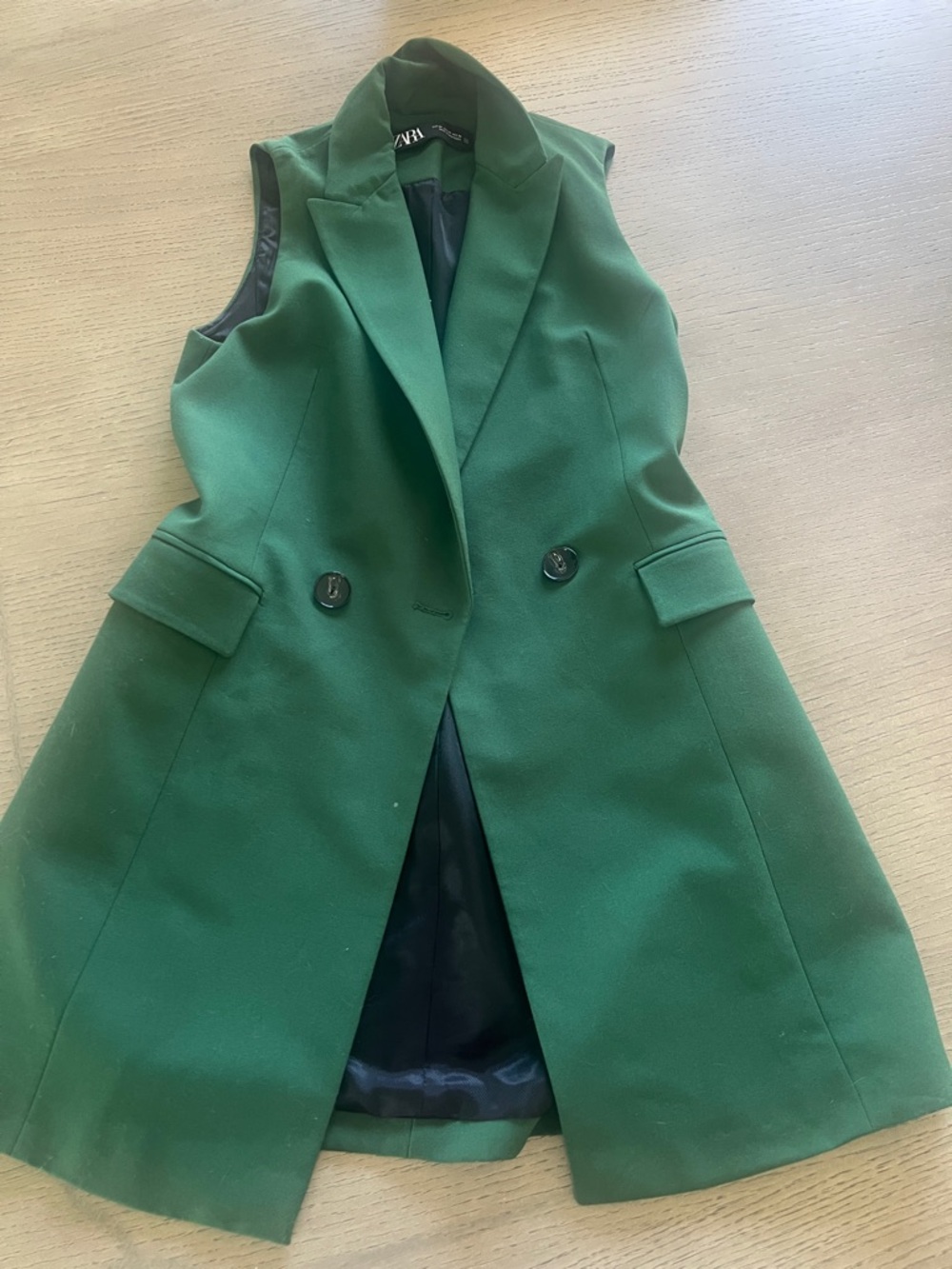 Zara Emerald Green Double-Breasted Sleeveless Blazer Vest